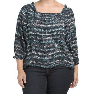ZAC & RACHEL women's‎ Square Printed Crepe Top Plus Size 3XL  3/4 Sleeve New